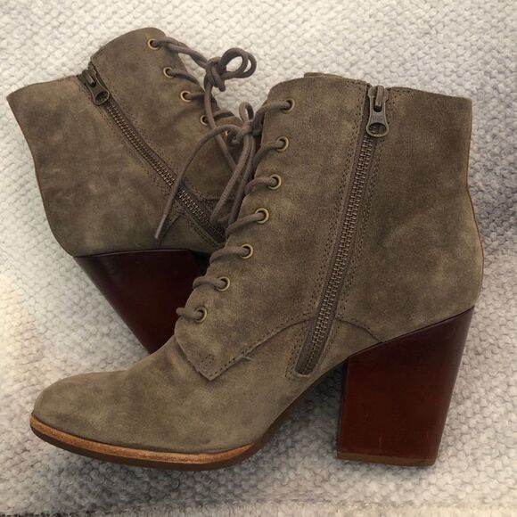 Kork-Ease ELFA Women’s Size 8.5M Taupe Suede Lace-Up Ankle Boots Block Heel - Picture 3 of 12